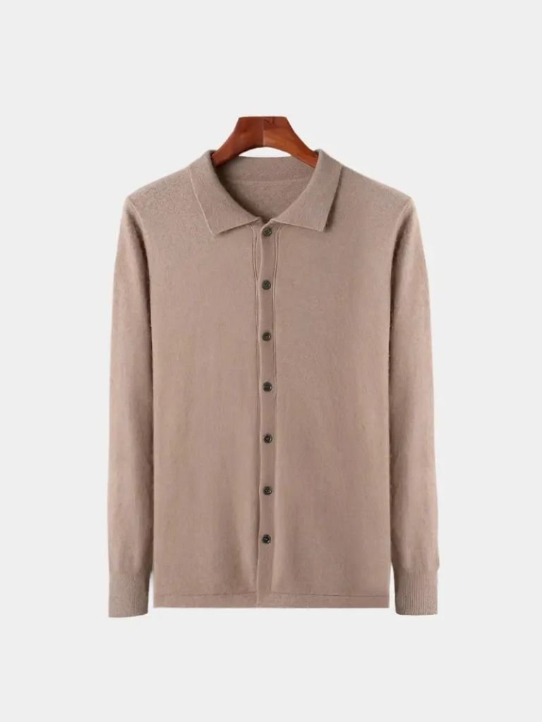 100% Cashmere Polo Cardigan - Crown & Cuff