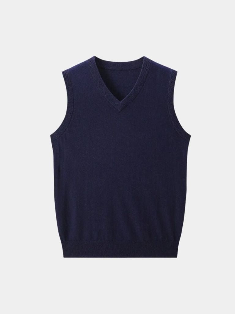 100% Cashmere V Neck Knit Vest - Crown & Cuff
