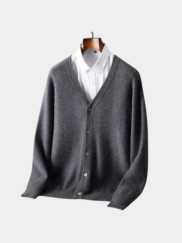 100% Merino Wool V Neck Knitwear Cardigan Sweater - Crown & Cuff