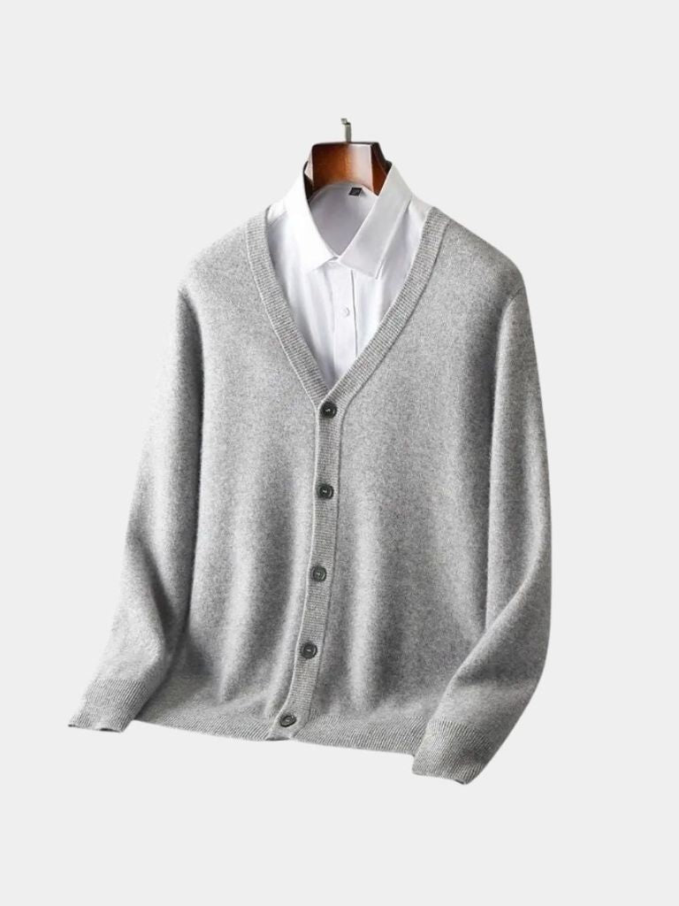 100% Merino Wool V Neck Knitwear Cardigan Sweater - Crown & Cuff
