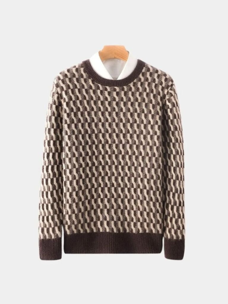 100% Wool Geometric Crew Neck Pullover Sweater - Crown & Cuff