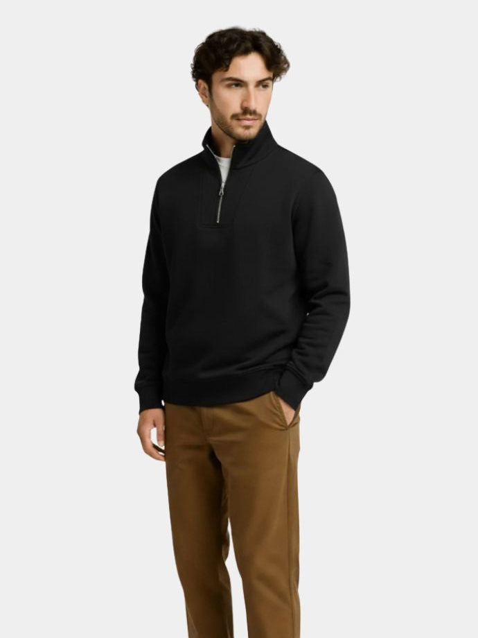 Zip Black Lapel Sports Hoodie Sweatshirt - Crown & Cuff