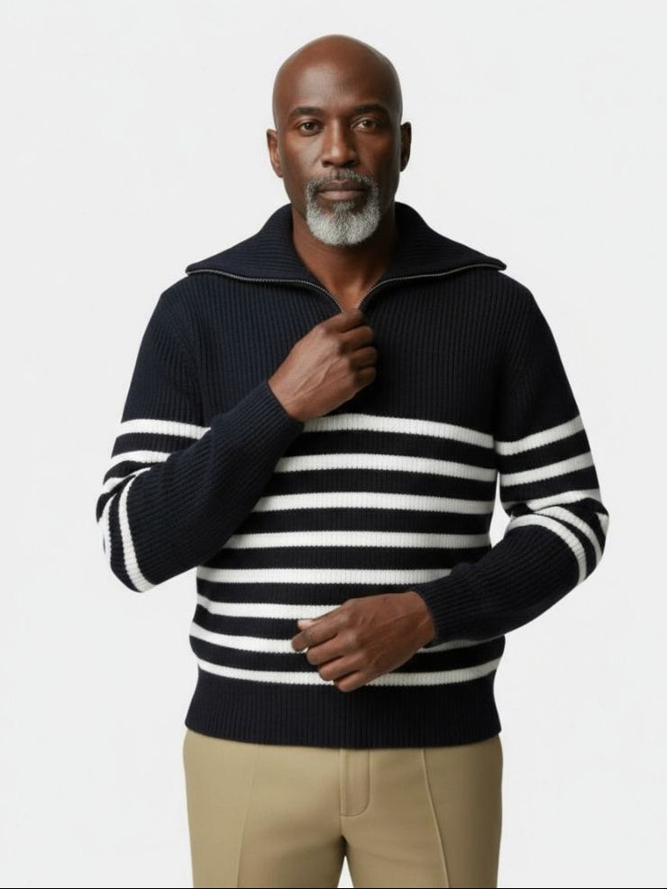 Casual Striped Zip Up Sweater - Crown & Cuff