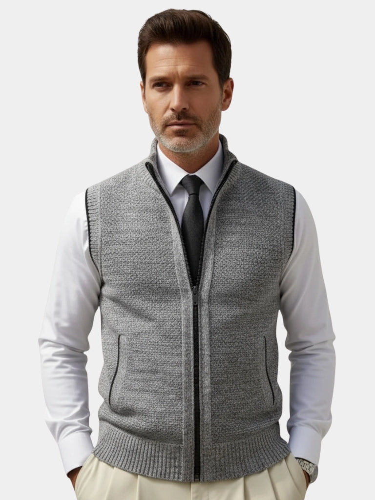 Elegant Full-Zip Sweater Vest - Crown & Cuff