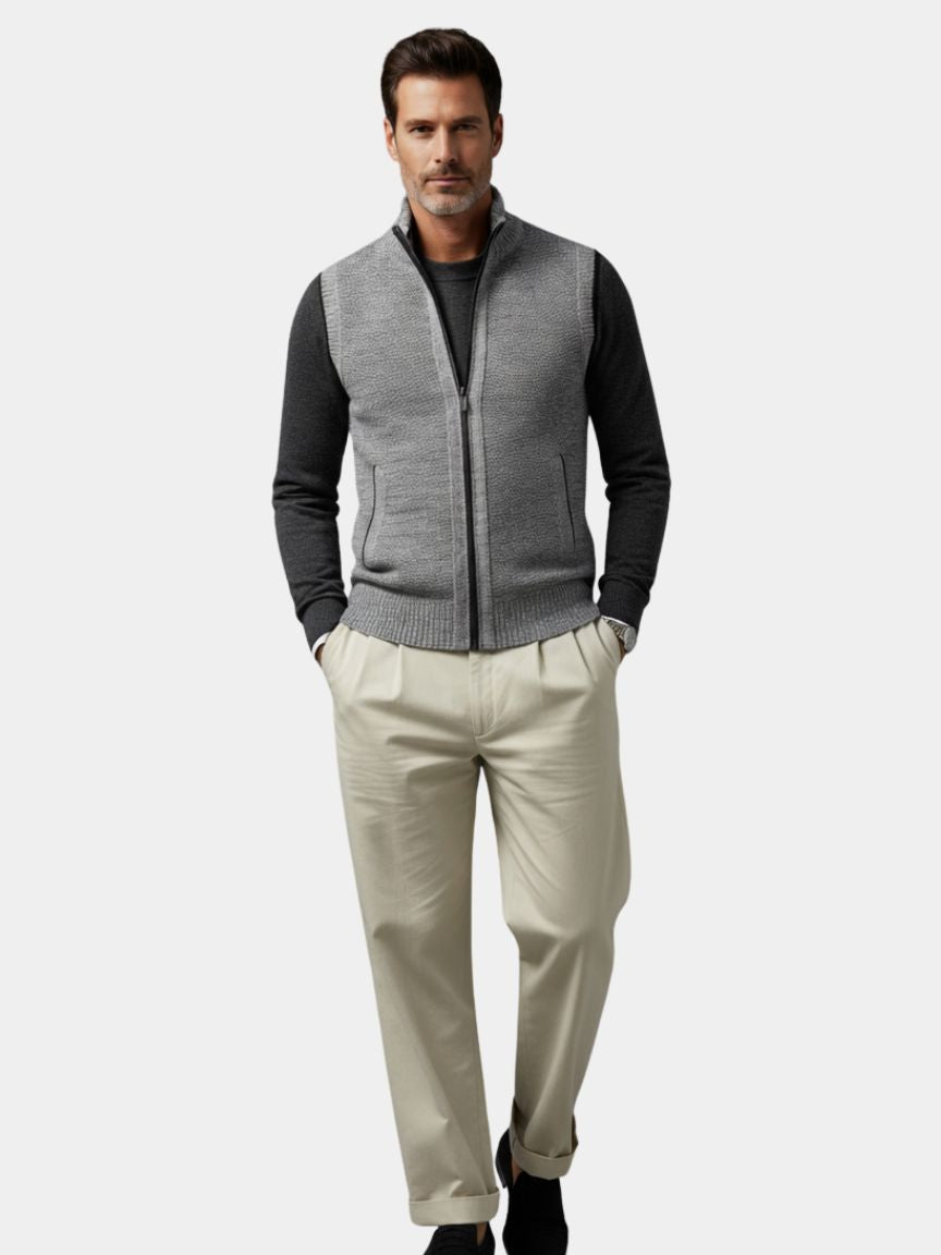 Elegant Full-Zip Sweater Vest - Crown & Cuff