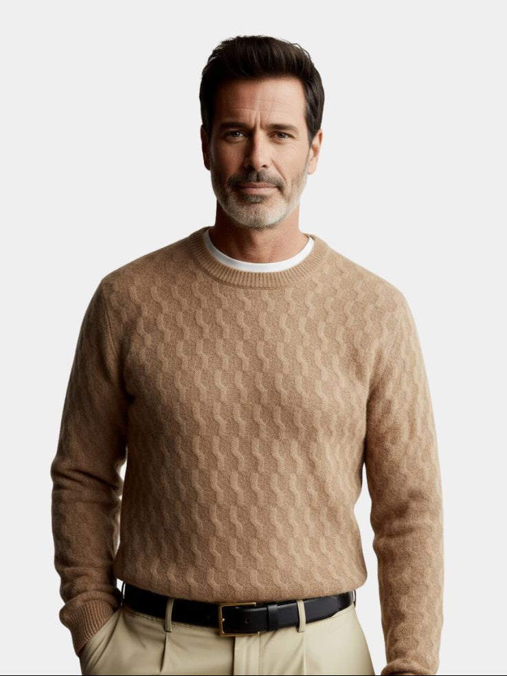 100% Wool Geometric Crew Neck Pullover Sweater - Crown & Cuff