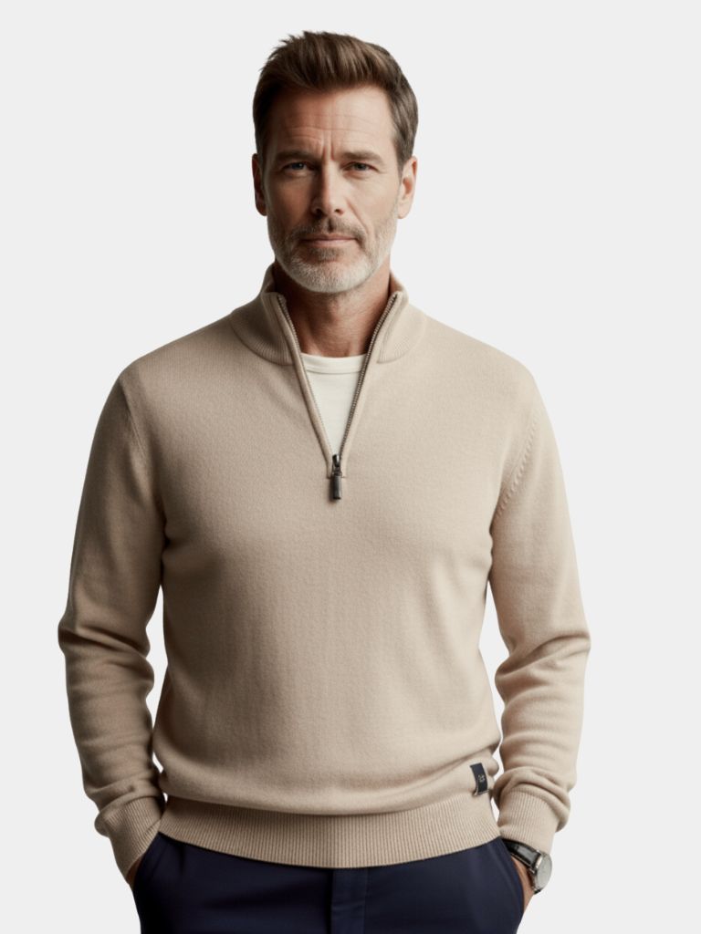 Half Zip Knitwear Solid Color Cardigan Sweater - Crown & Cuff