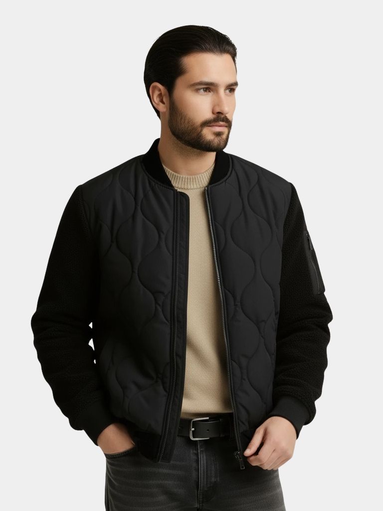 Sherpa Sleeves Padded Bomber Jacket - Crown & Cuff