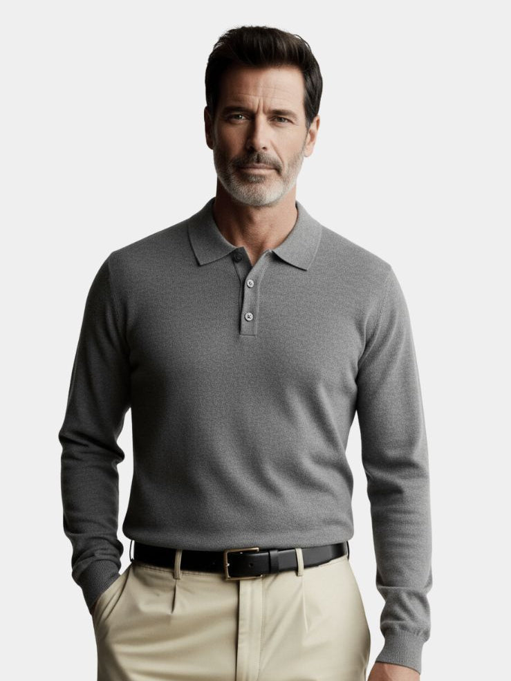 Wool Knit Button Up Polo Pullover - Crown & Cuff