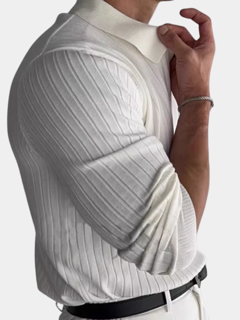 Elegant Open Collar Long Sleeve Polo - Crown & Cuff