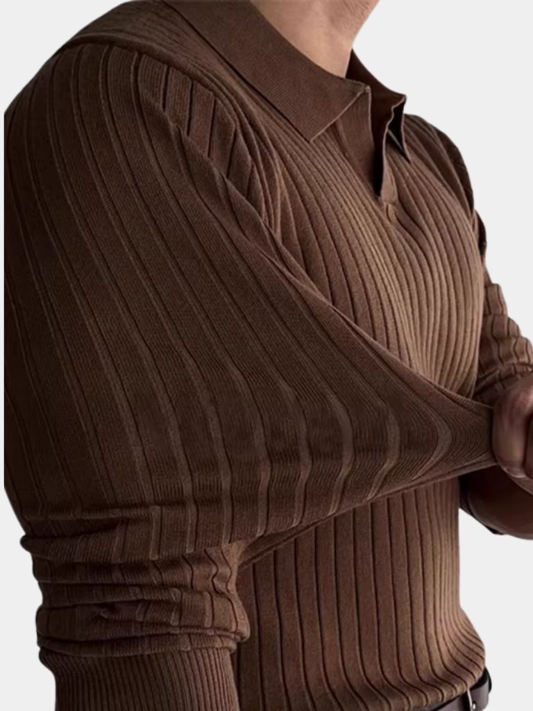 Elegant Open Collar Long Sleeve Polo - Crown & Cuff