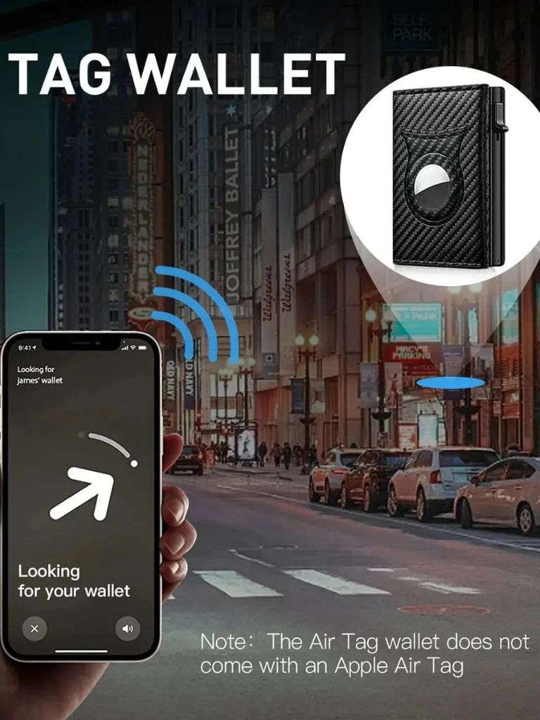 Carbon Fiber Wallet with Air Tag Holder RFID Blocking - Crown & Cuff