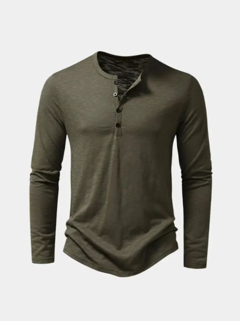 Casual Henley Neck Long Sleeve T-Shirt - Crown & Cuff