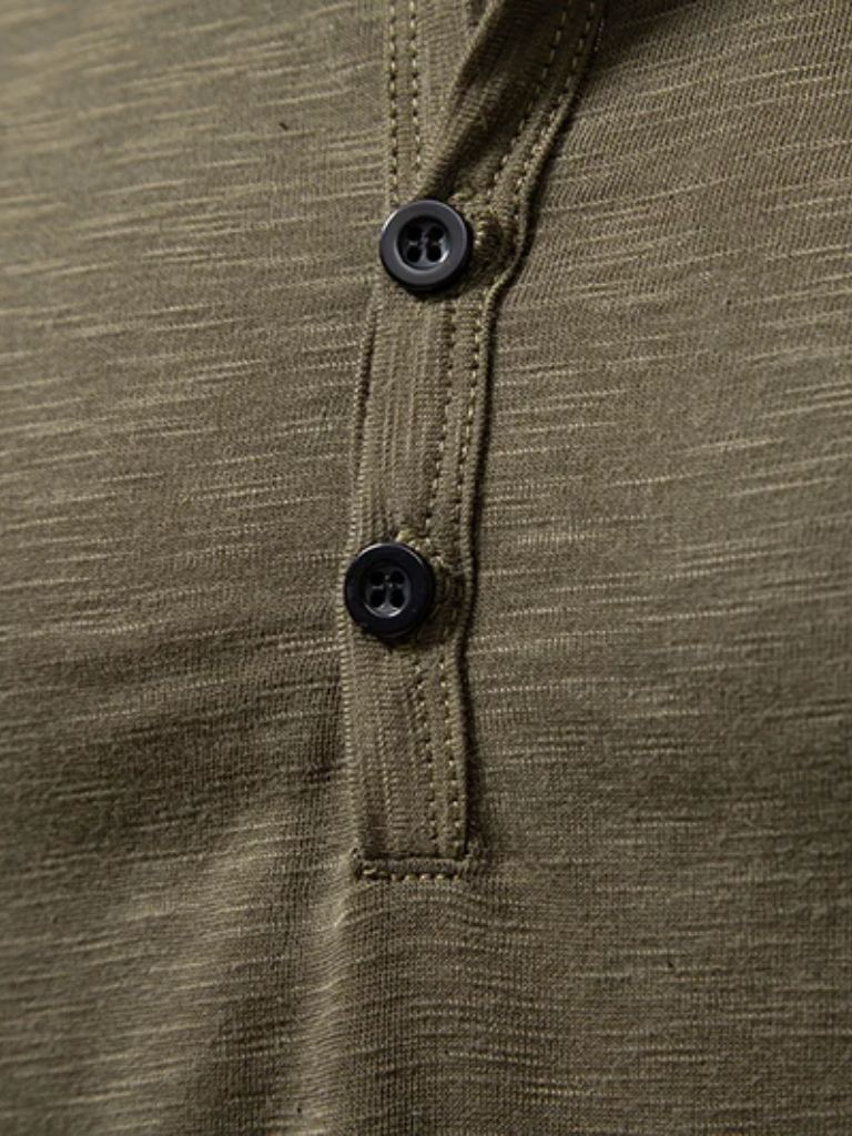 Casual Henley Neck Long Sleeve T-Shirt - Crown & Cuff