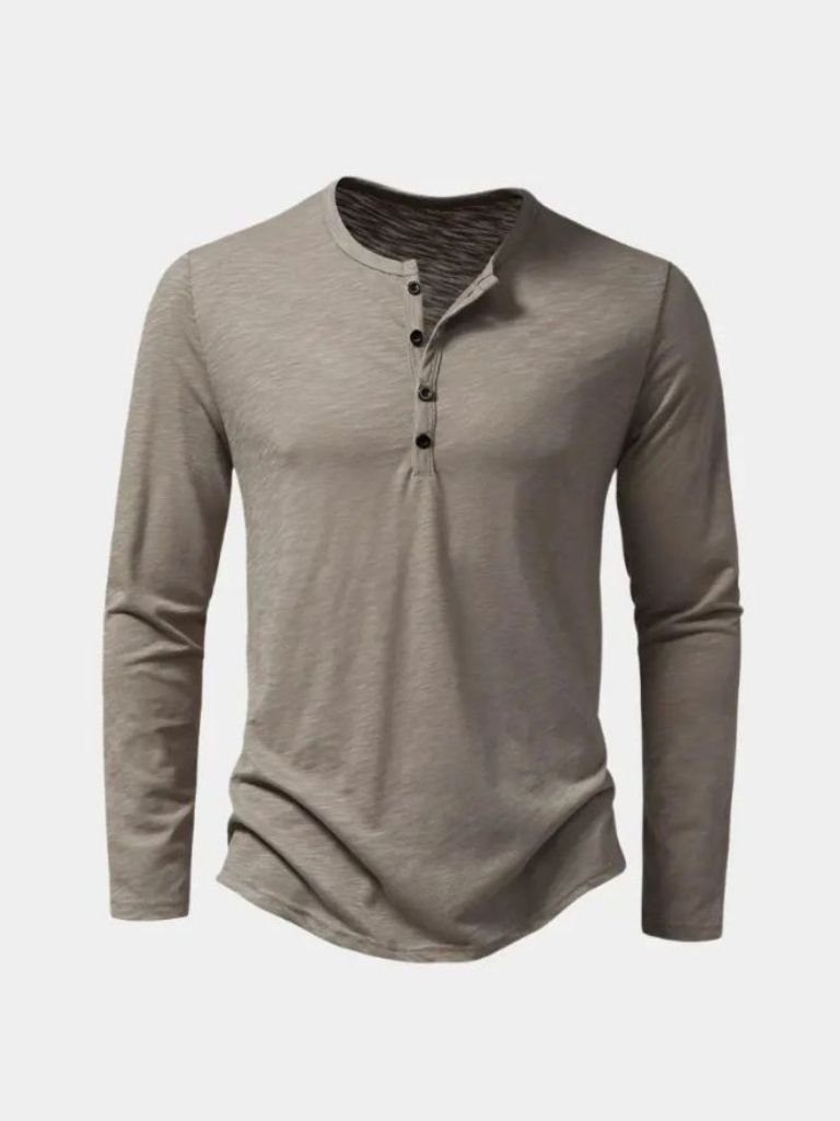 Casual Henley Neck Long Sleeve T-Shirt - Crown & Cuff