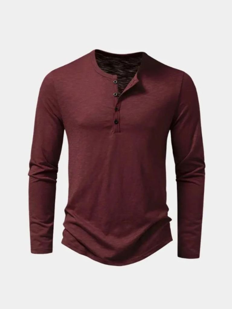 Casual Henley Neck Long Sleeve T-Shirt - Crown & Cuff