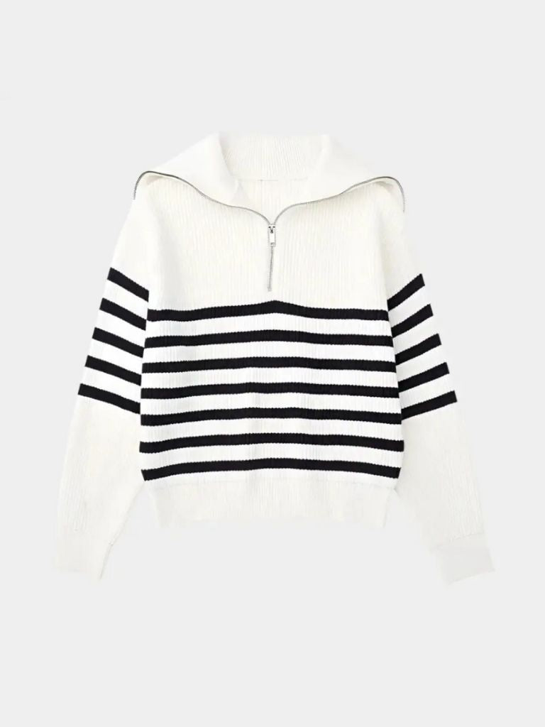 Casual Striped Zip Up Sweater - Crown & Cuff