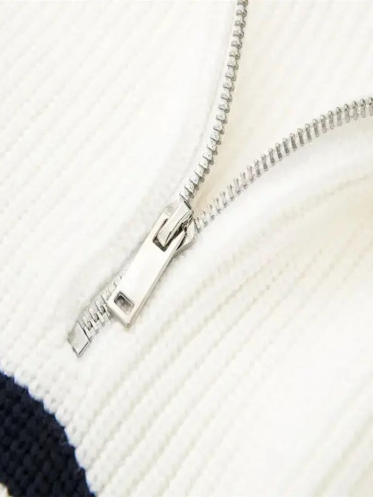 Casual Striped Zip Up Sweater - Crown & Cuff