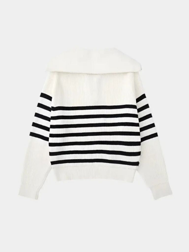 Casual Striped Zip Up Sweater - Crown & Cuff
