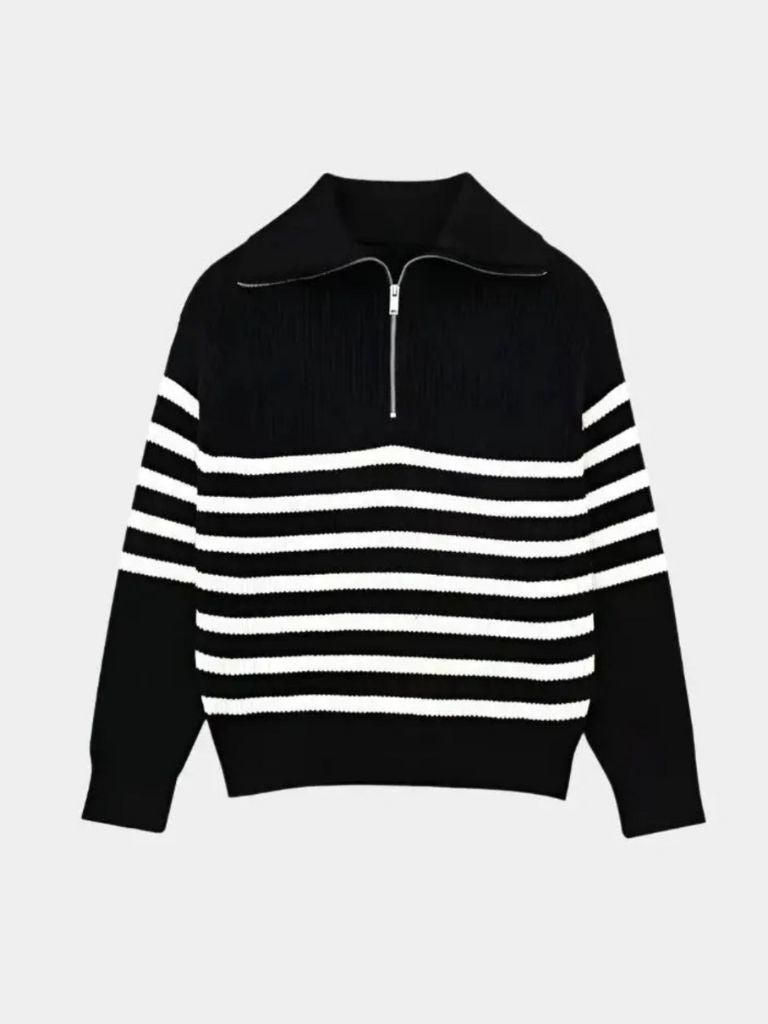 Casual Striped Zip Up Sweater - Crown & Cuff