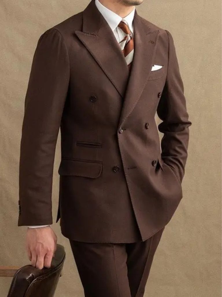 Dark Brown Garbadine Suit - Crown & Cuff