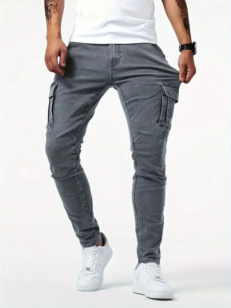 Denim Jeans Cargo Trousers - Crown & Cuff