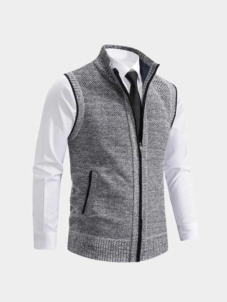 Elegant Full-Zip Sweater Vest - Crown & Cuff