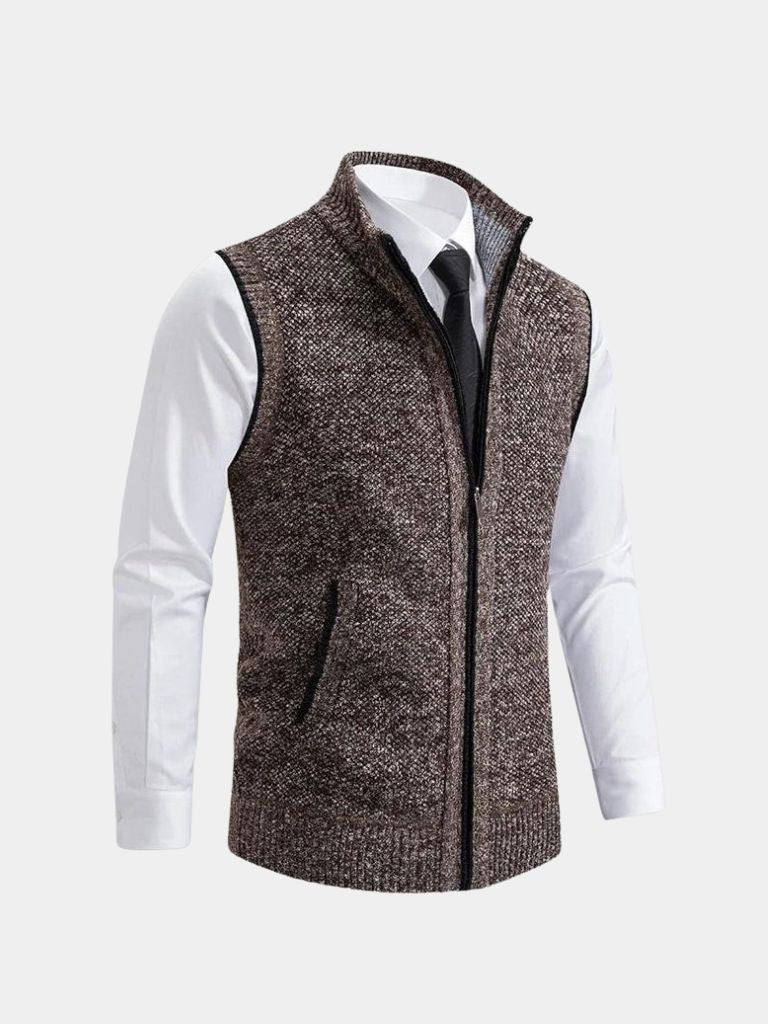 Elegant Full-Zip Sweater Vest - Crown & Cuff