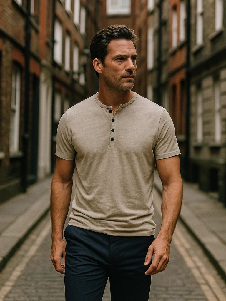 Essential Casual Henley Neck T-Shirt - Crown & Cuff