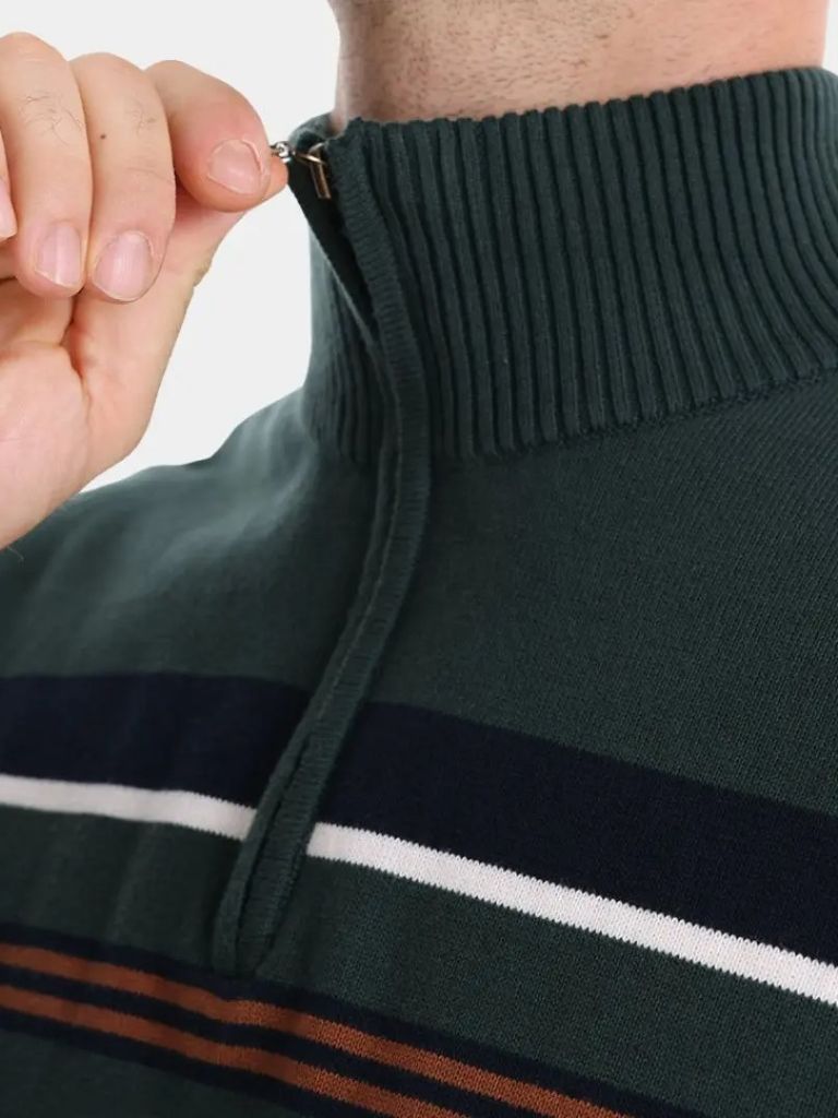 Knit Striped Quarter-Zip Jumper Sweater - Crown & Cuff