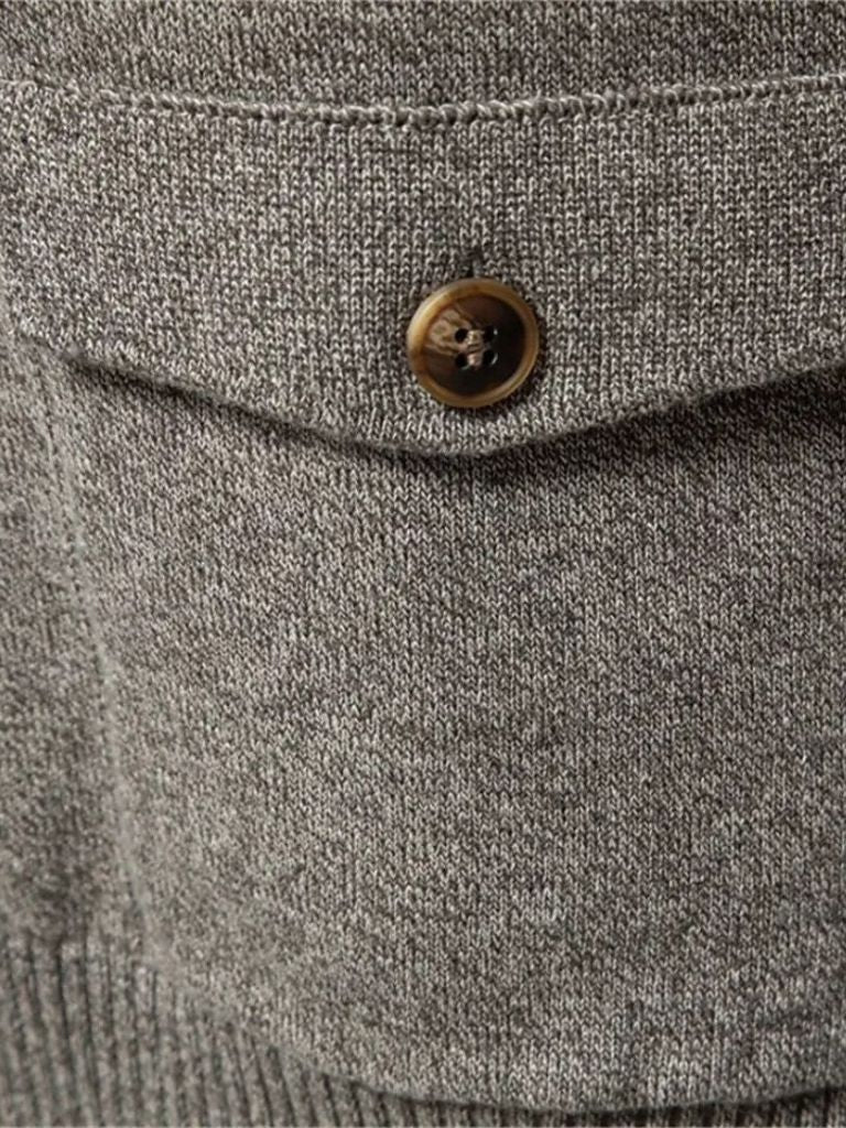 Knitted Stand Collar Cotton Cardigan - Crown & Cuff