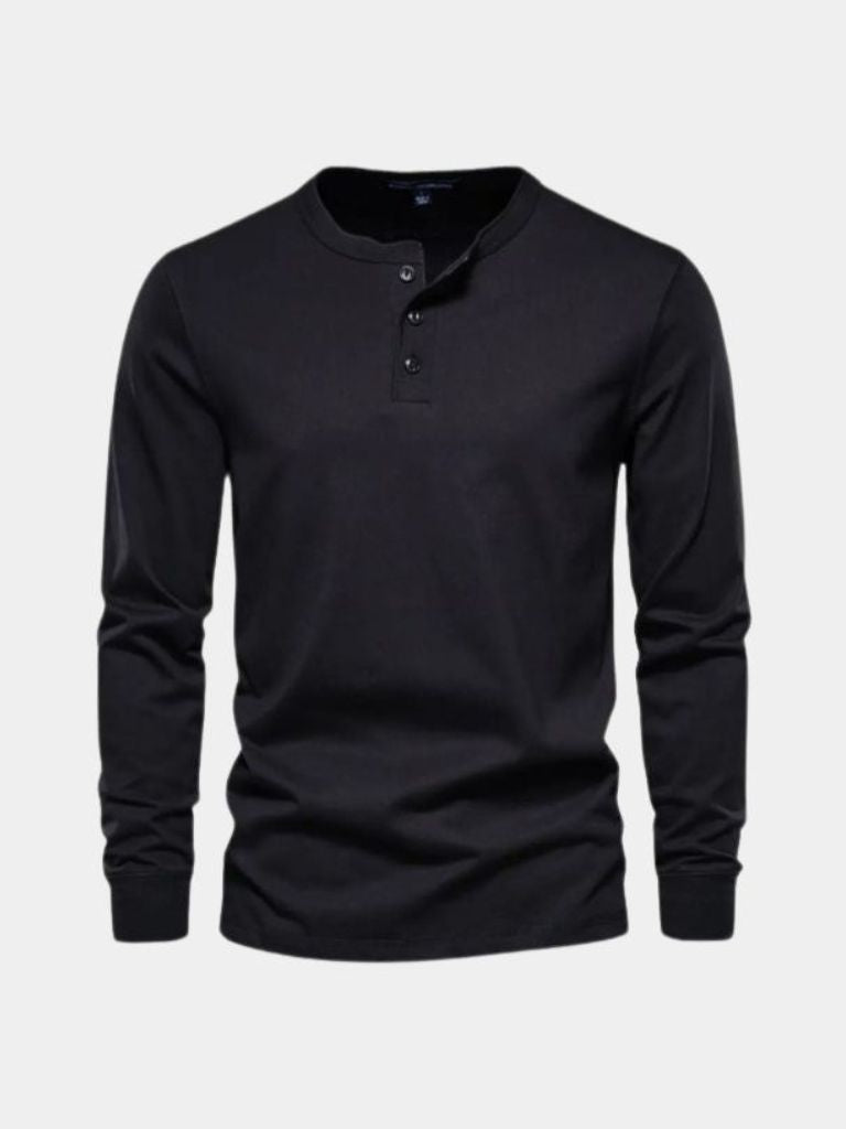 Minimalist Henley Neck Long Sleeve T-Shirt - Crown & Cuff