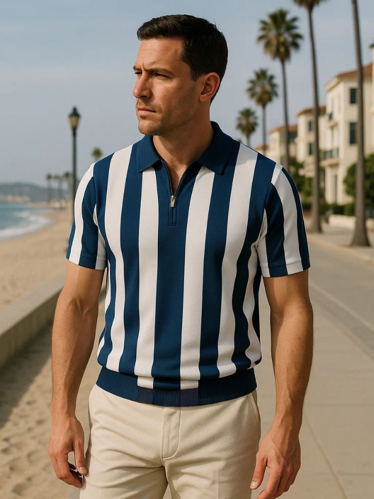 Navy Stripe Polo - Crown & Cuff