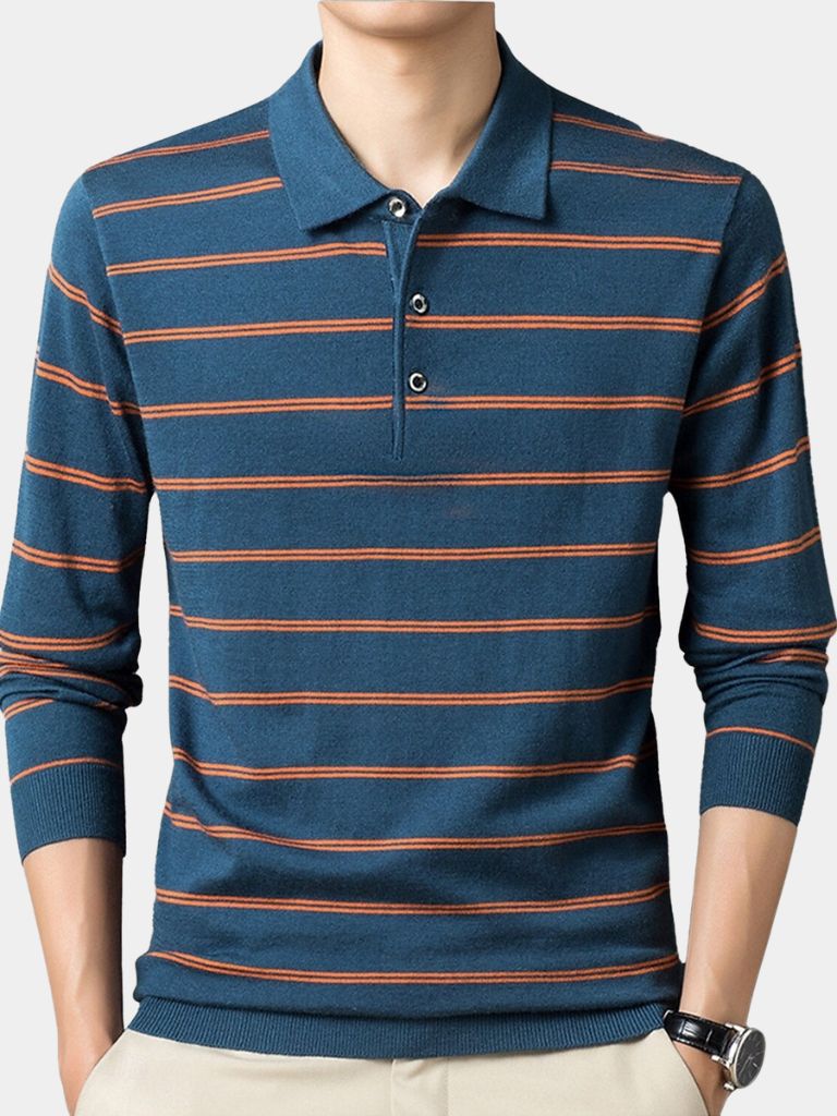 Navy Sunset Striped Polo - Crown & Cuff