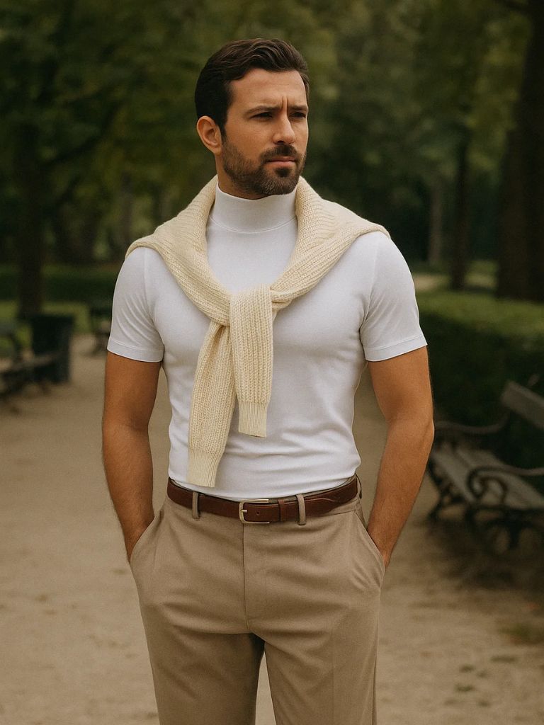 Solid Casual Turtle Neck T-Shirt - Crown & Cuff