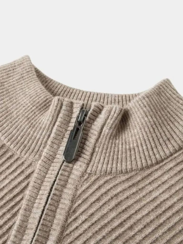Stripe Quarter Zip Wool Sweater - Crown & Cuff