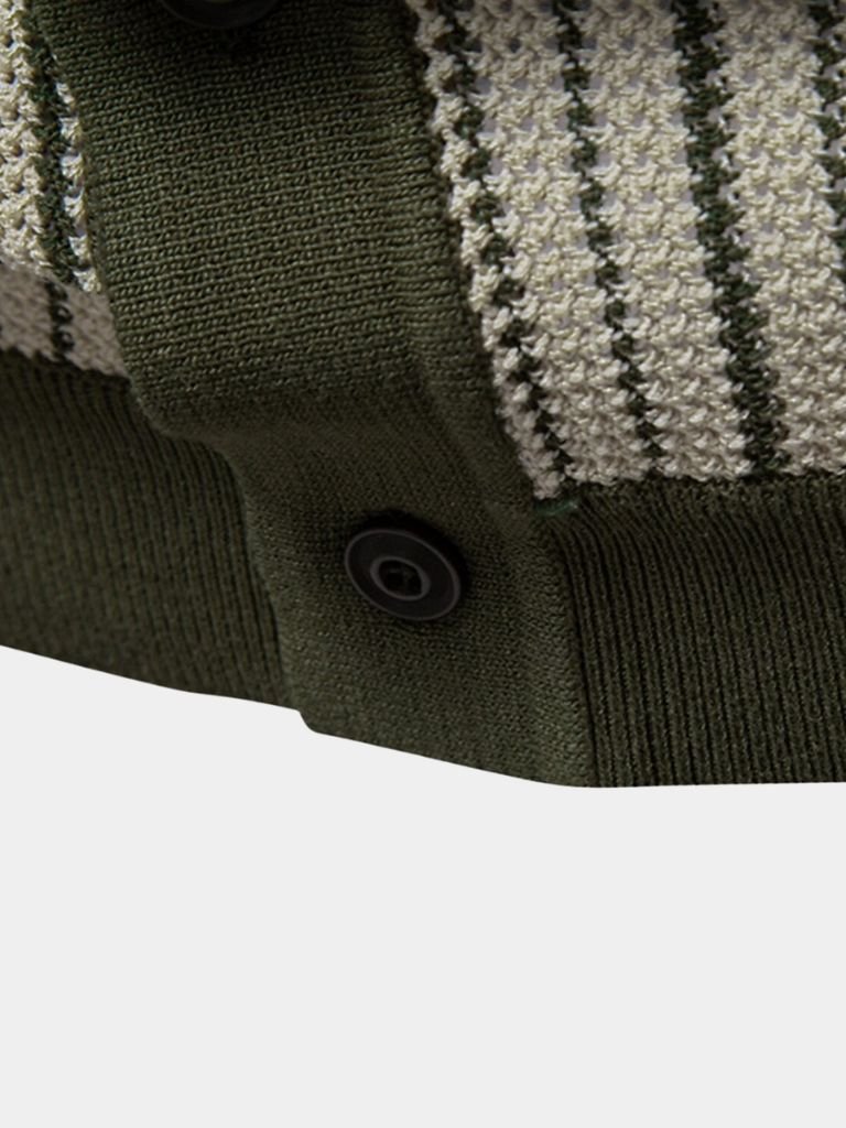 Striped Knit Polo Shirt - Crown & Cuff