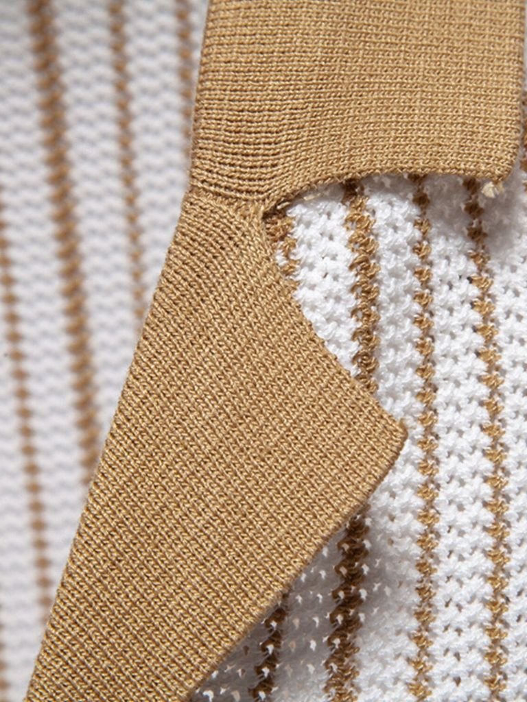 Striped Knit Polo Shirt - Crown & Cuff