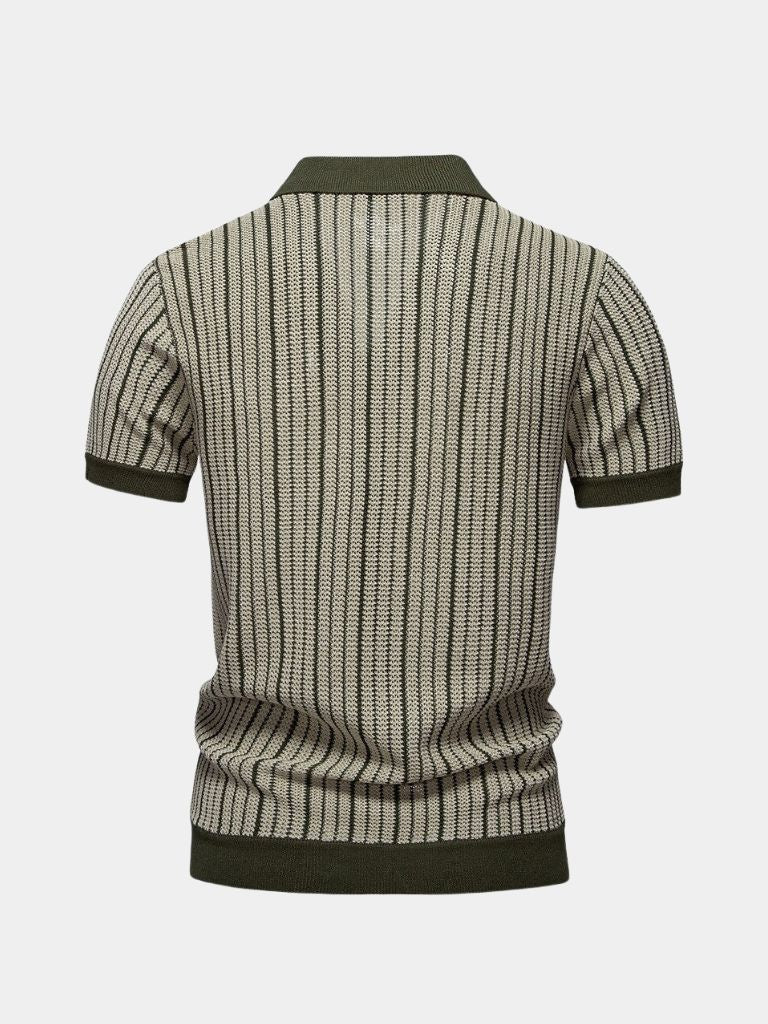 Striped Knit Polo Shirt - Crown & Cuff