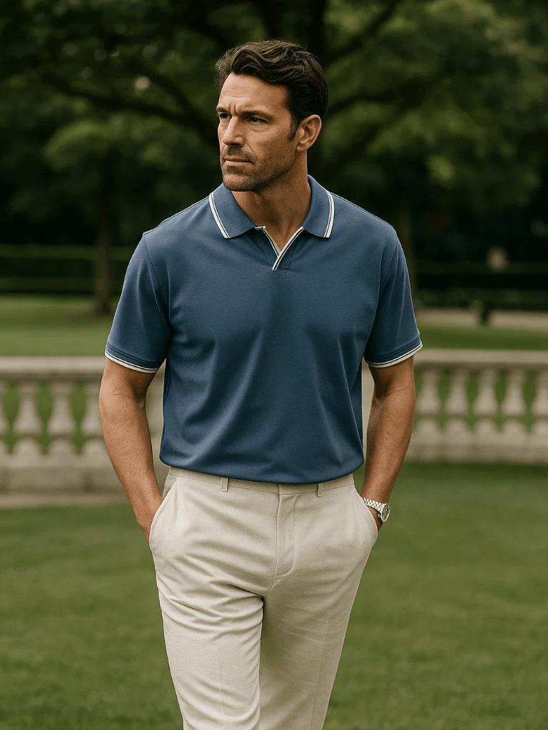 Timeless Black V-Neck Polo - Crown & Cuff