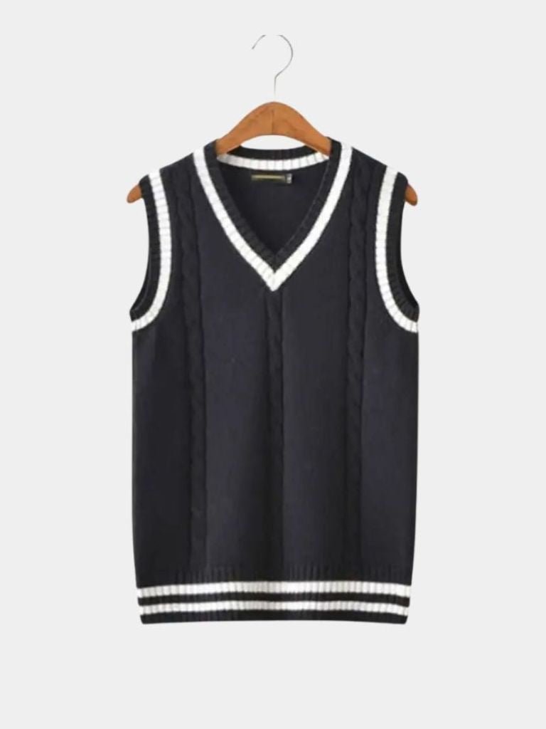 V Neck Elegant Knit Vest - Crown & Cuff