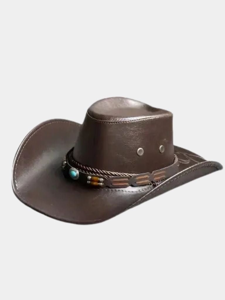 Western Cowboy Leather Hat - Crown & Cuff