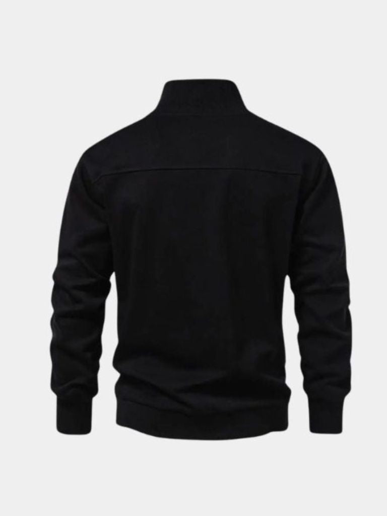 Zip Black Lapel Sports Hoodie Sweatshirt - Crown & Cuff