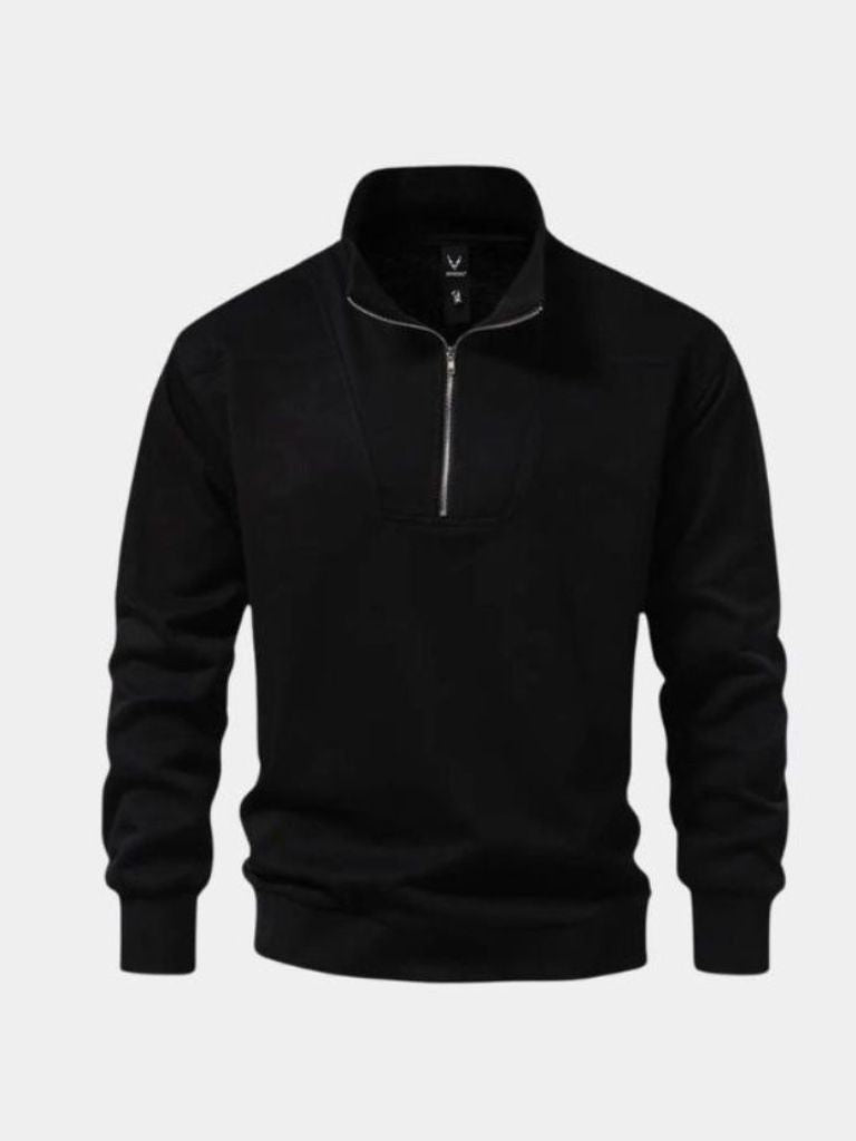 Zip Black Lapel Sports Hoodie Sweatshirt - Crown & Cuff
