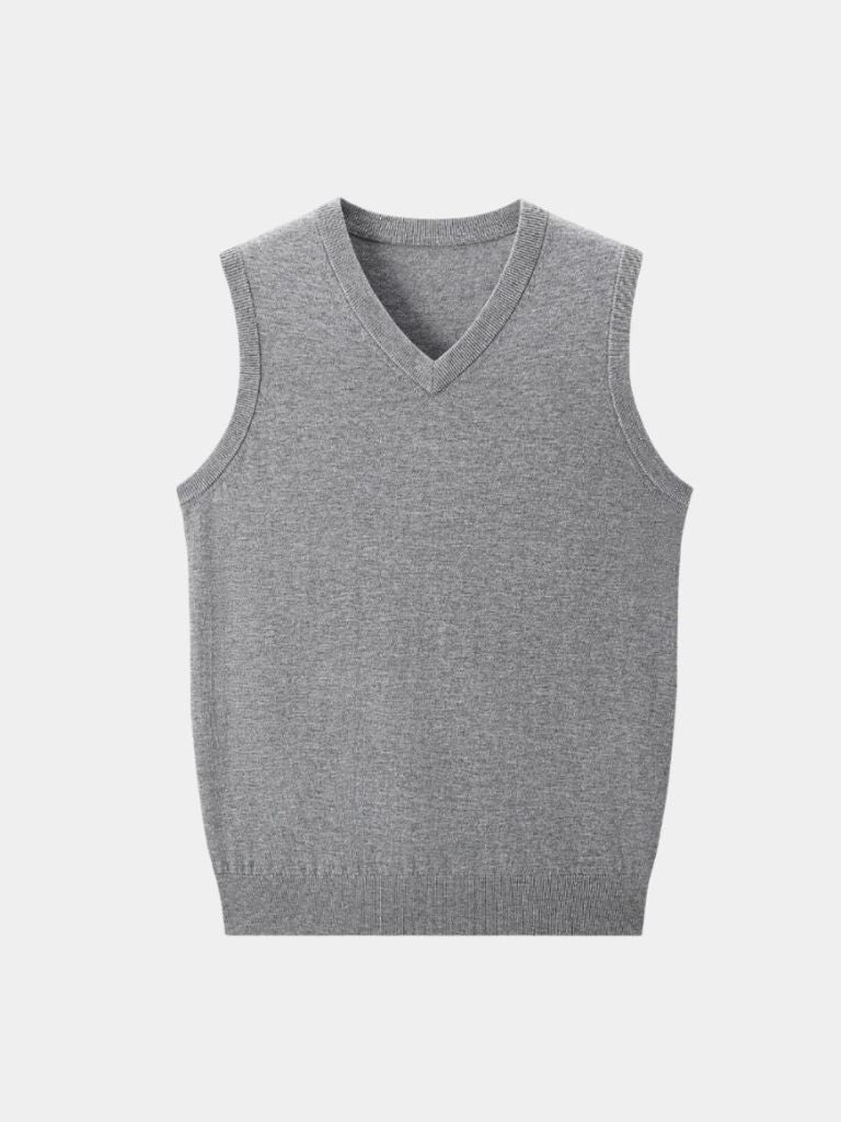 100% Cashmere V Neck Knit Vest - Crown & Cuff