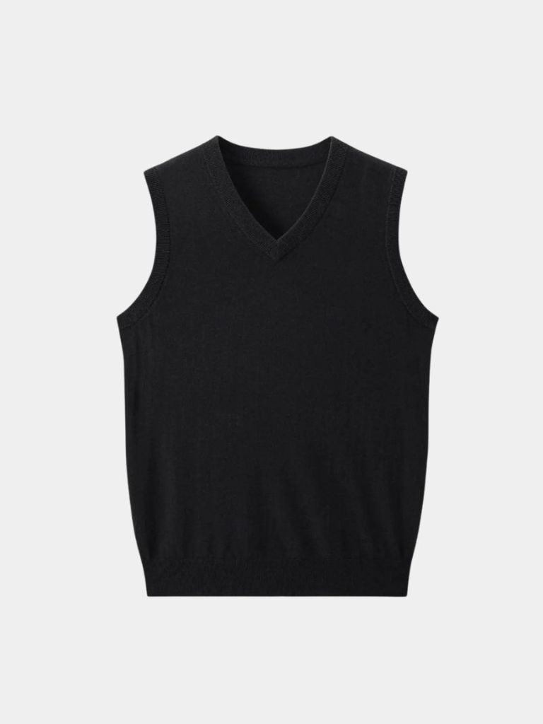 100% Cashmere V Neck Knit Vest - Crown & Cuff