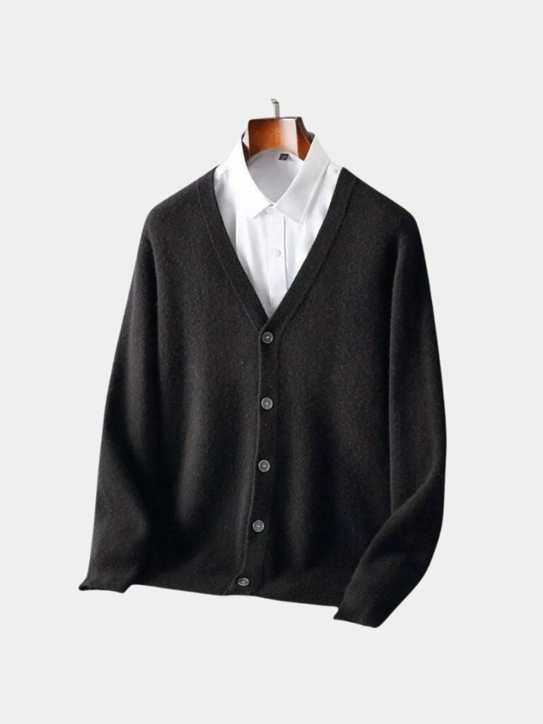 100% Merino Wool V Neck Knitwear Cardigan Sweater - Crown & Cuff