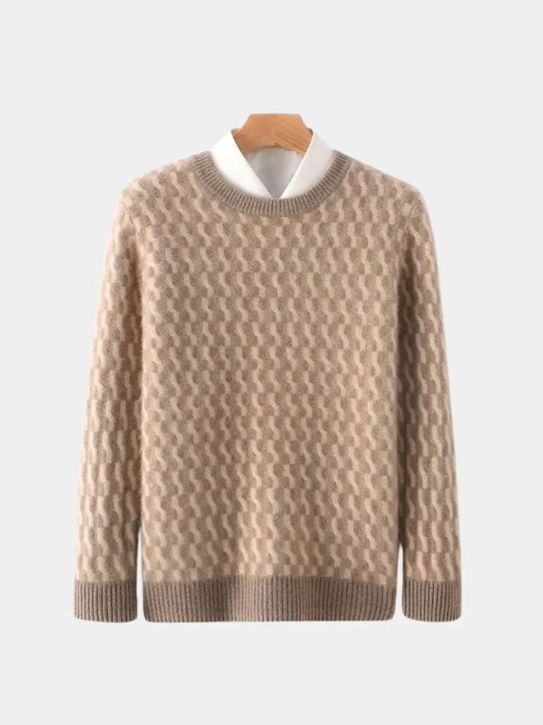 100% Wool Geometric Crew Neck Pullover Sweater - Crown & Cuff