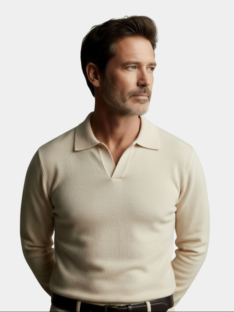 Essential V-Neck Polo Sweater - Crown & Cuff