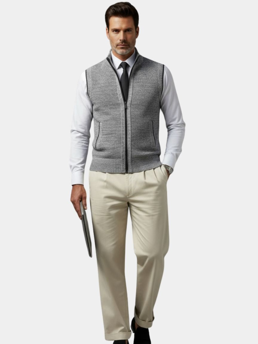 Elegant Full-Zip Sweater Vest - Crown & Cuff